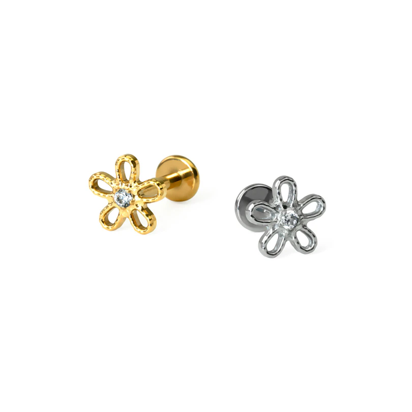 Labret de titânio em forma de flor