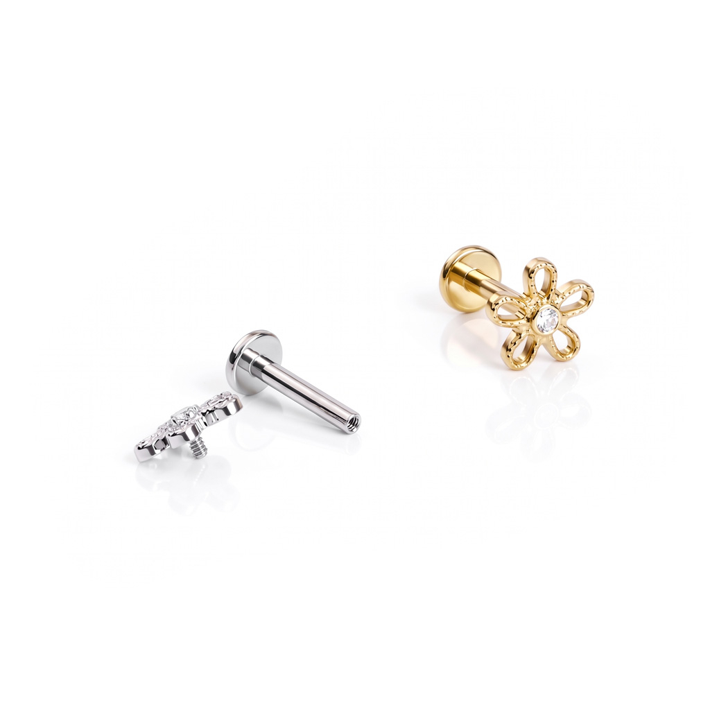 Labret de titânio em forma de flor