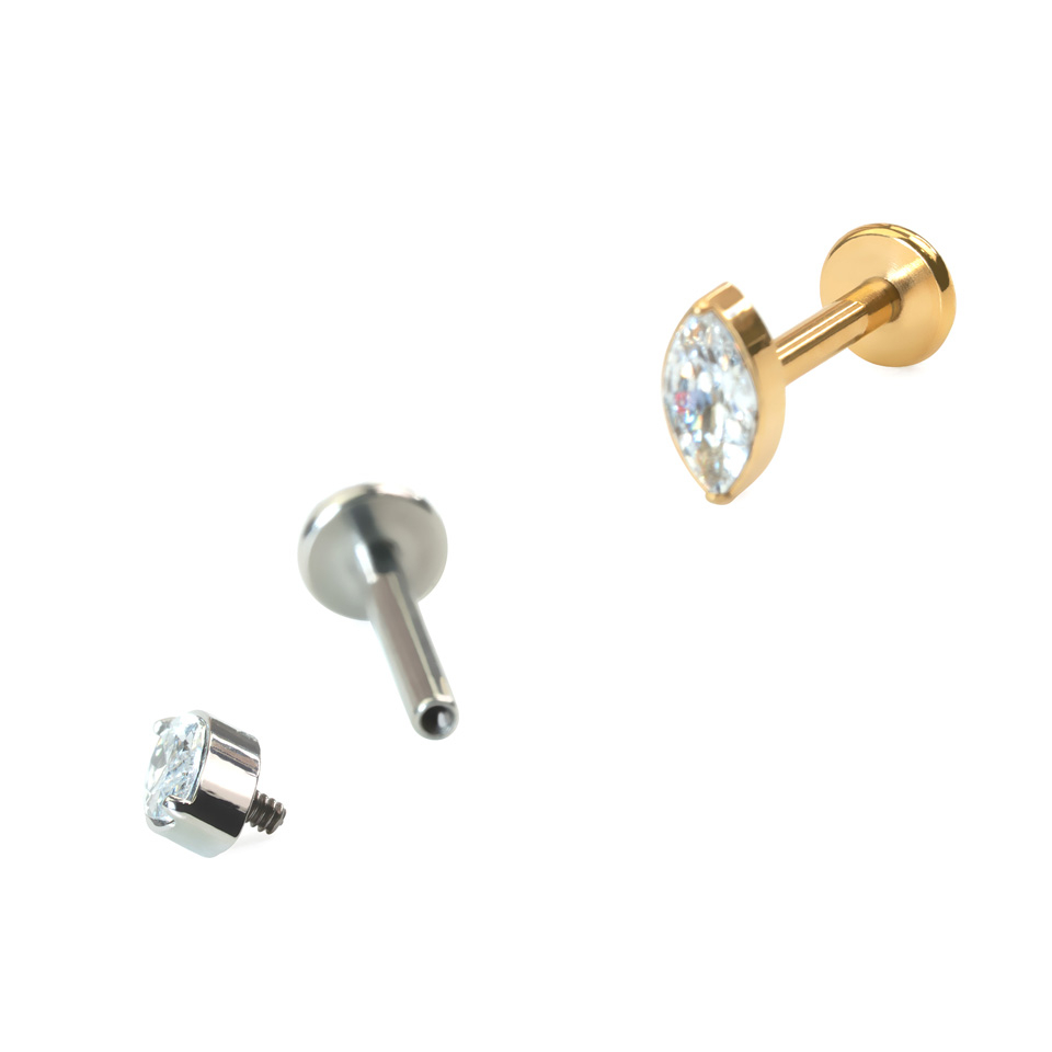 Labret em titânio com pedra com corte marquesa