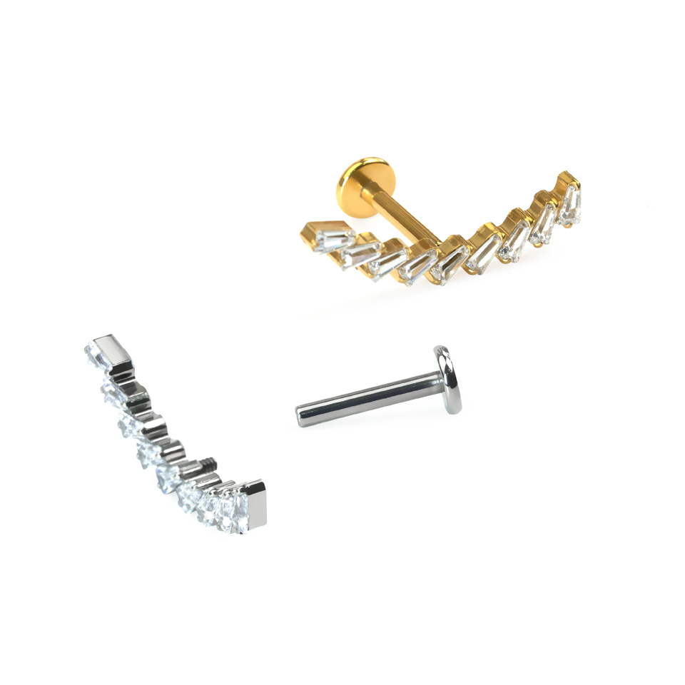 Labret em titânio com pedras em arco