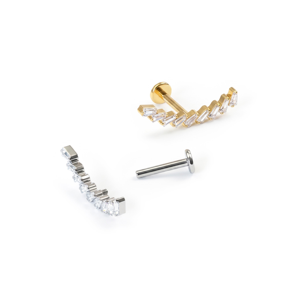 Labret em titânio com pedras em arco