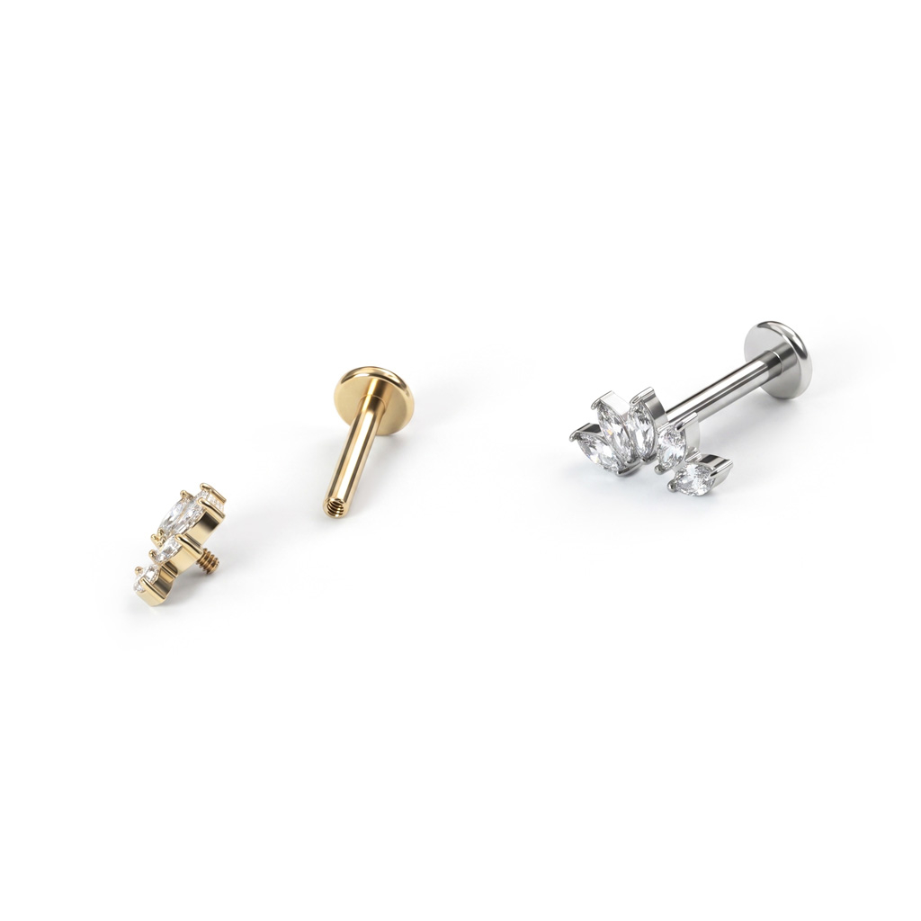 Labret curvo em titânio com 5 pedras