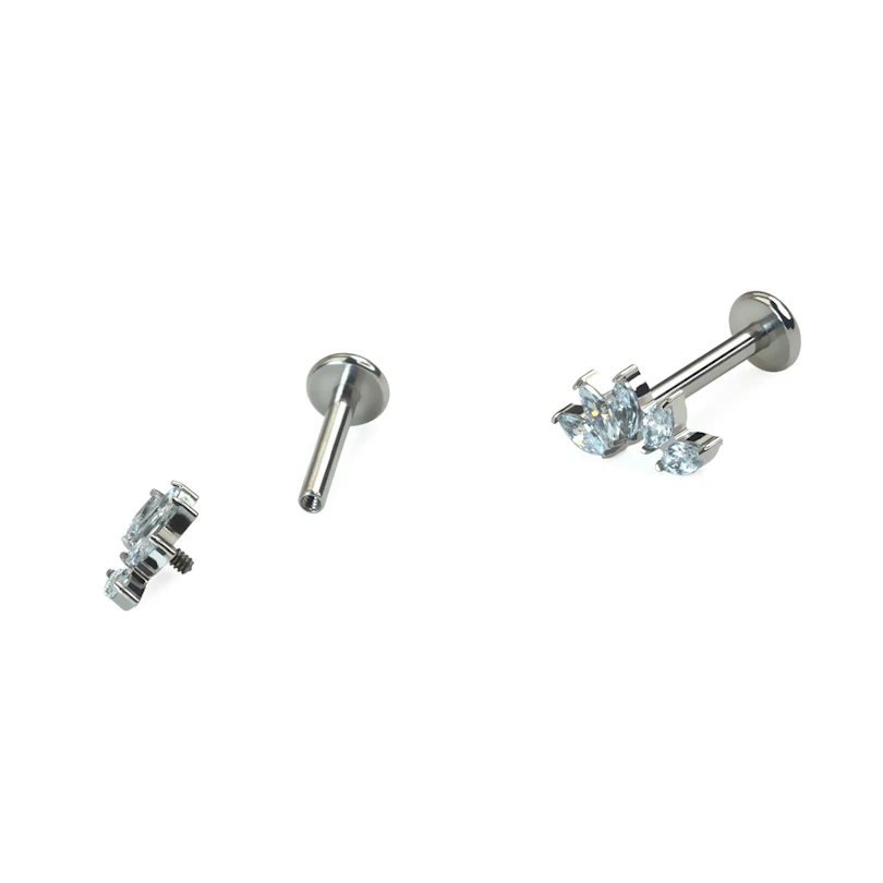 Labret curvo em titânio com 5 pedras