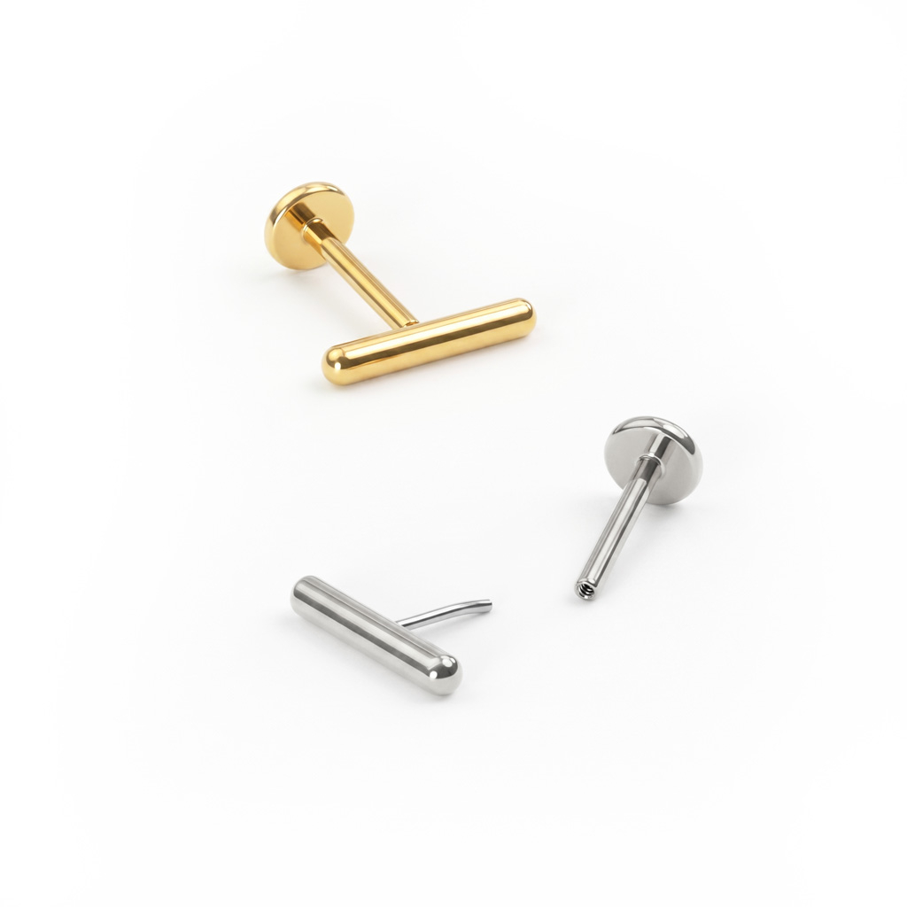Labret em titânio com barra