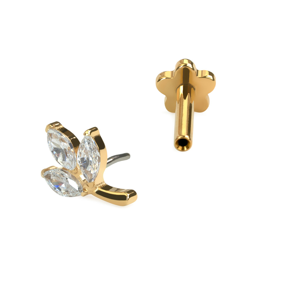 Labret em titânio com folha no topo e flor atrás