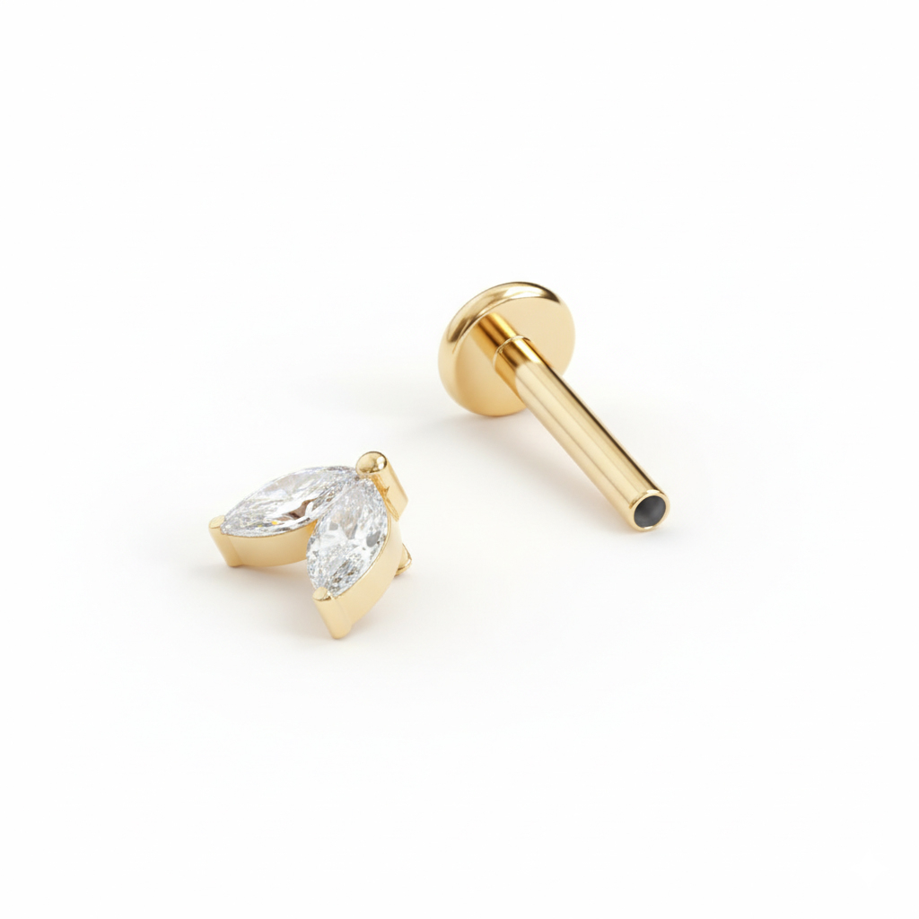 Labret em titânio com pedras gémeas