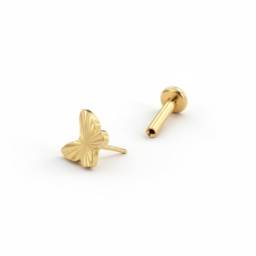 Labret em titânio com borboleta com relevo