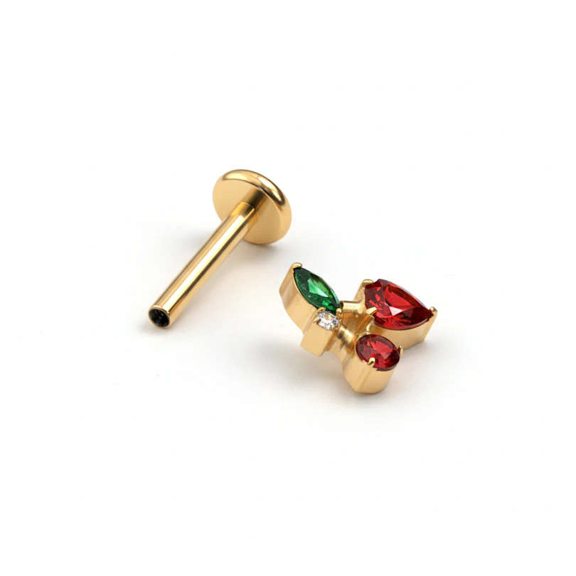 Labret de cerejas com pedras coloridas