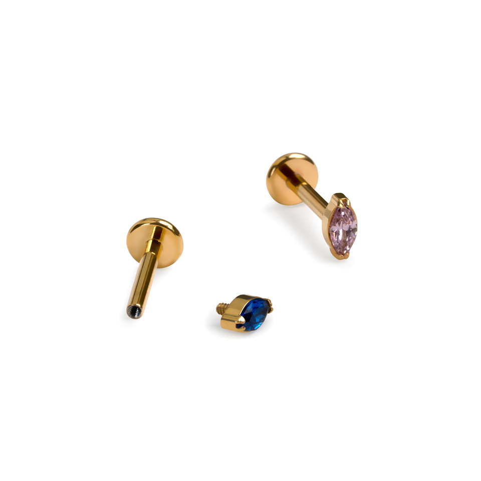 Labret em titânio com pedra de cor à escolha