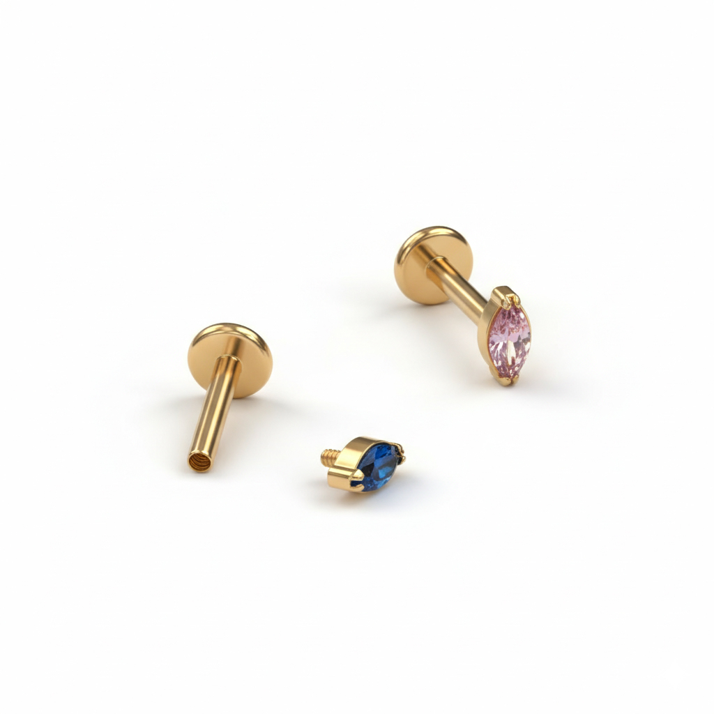 Labret em titânio com pedra de cor à escolha