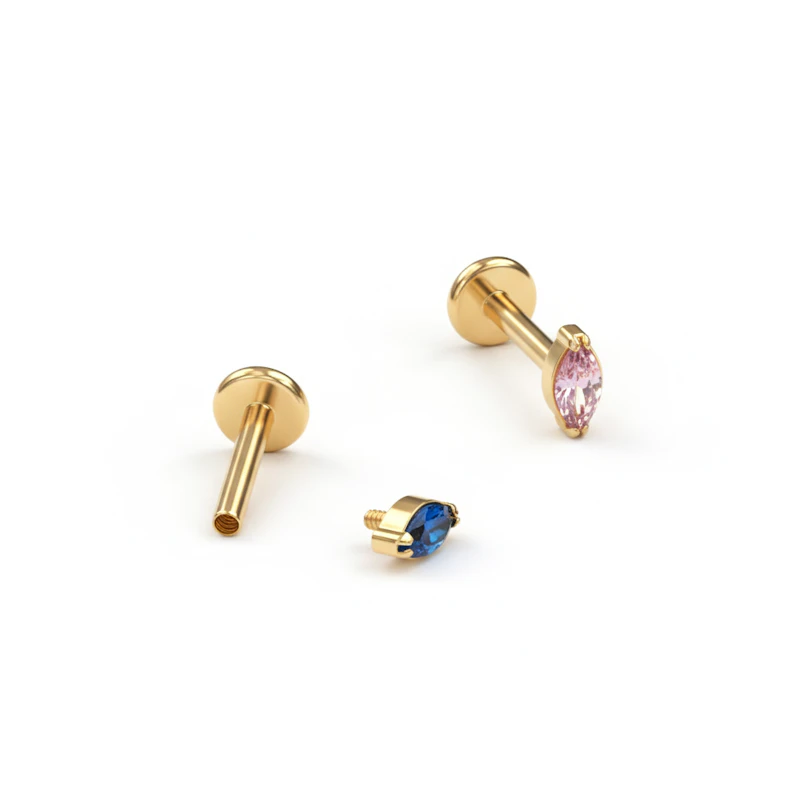 Labret em titânio com pedra de cor à escolha