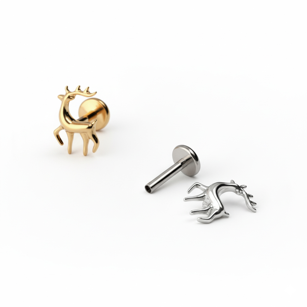 Labret em titânio com rena