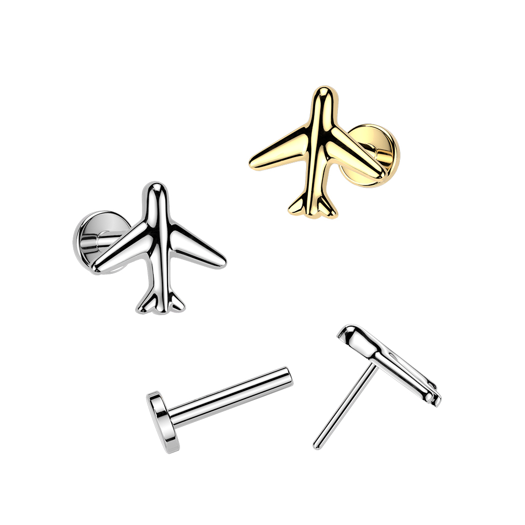 Labret em titânio com avião