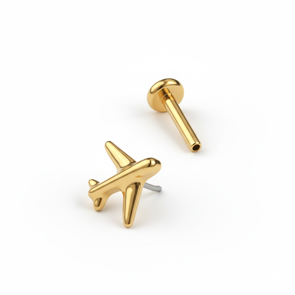 Labret em titânio com avião