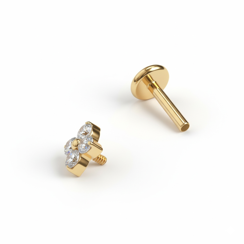 Labret em titânio com mini flor