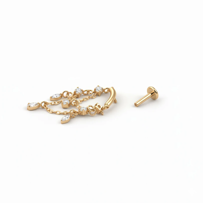Labret em titânio com pendentes tipo candieiro