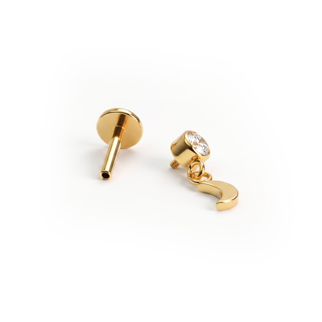 Labret de titânio com pendente de lua