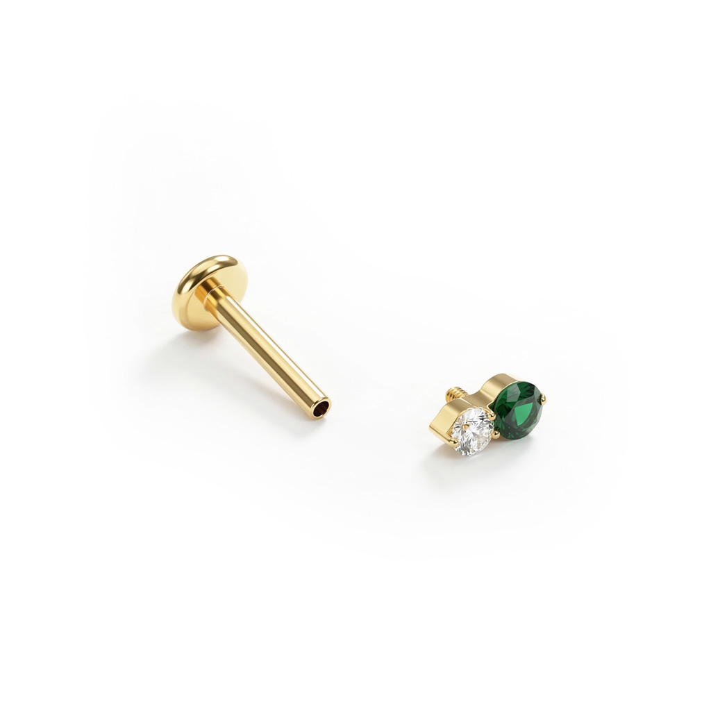 Labret em titânio delicado com duas pedras