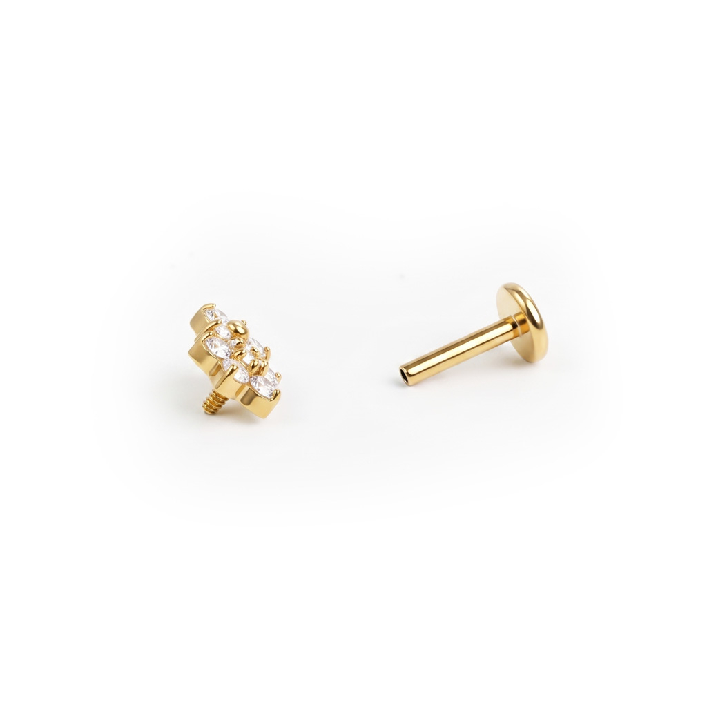 Labret em titânio com duas flores com pedras