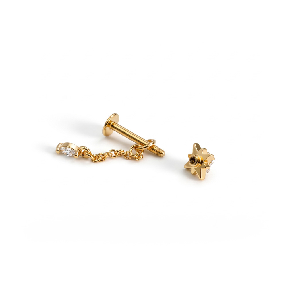 Labret com estrela e pendente