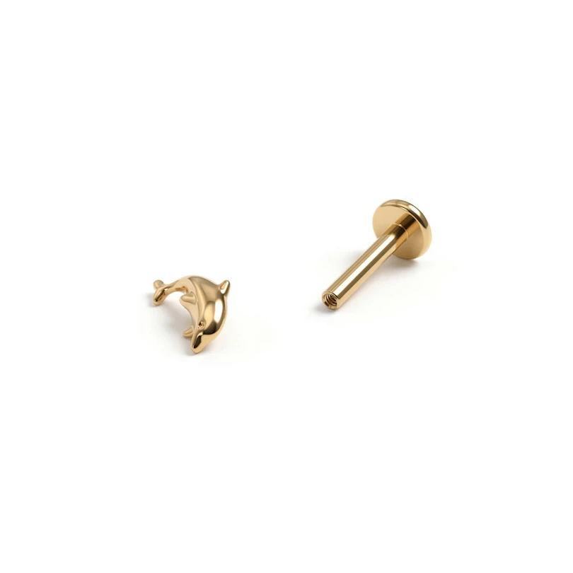Labret em titânio com golfinho