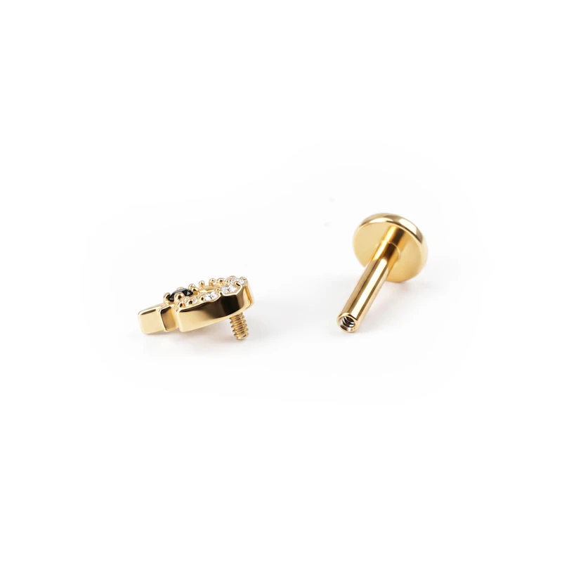 Labret estrela e lua com pedra preta