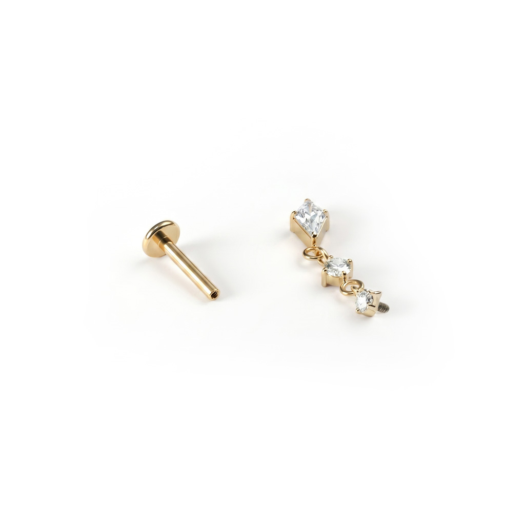 Labret de titânio com pedras em cascata