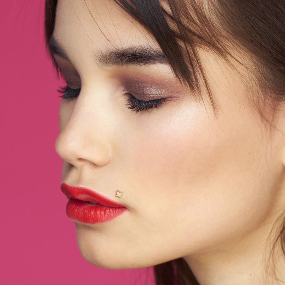 Labret de borboleta de ouro 14 quilates com barra de ptfe