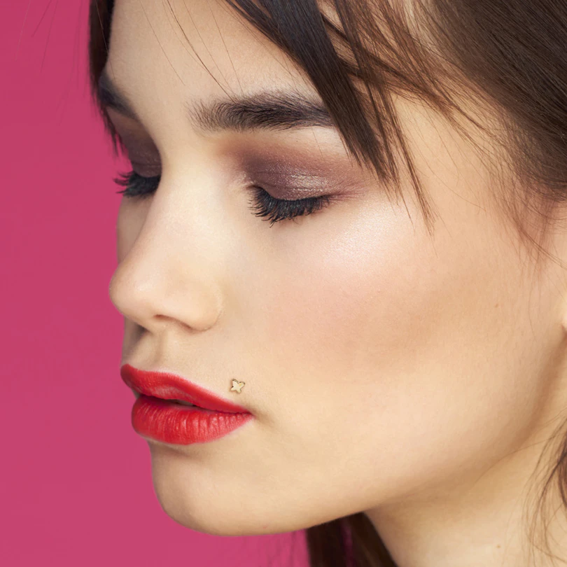 Labret de borboleta de ouro 14 quilates com barra de ptfe
