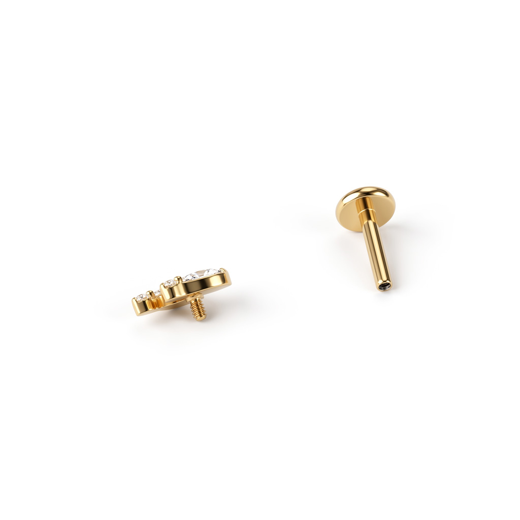 Labret em titânio com duas gotas desencontradas