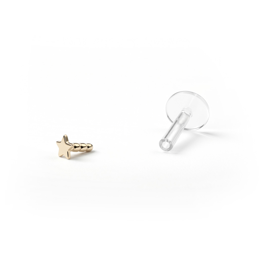 Labret com topo de estrela em ouro de 14 quilates