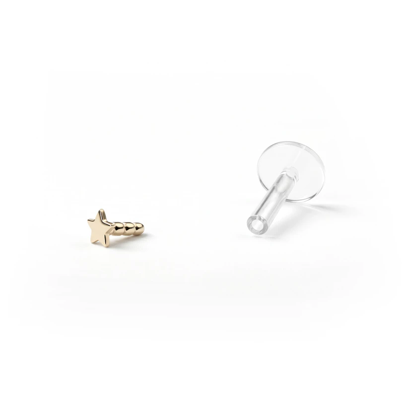 Labret com topo de estrela em ouro de 14 quilates