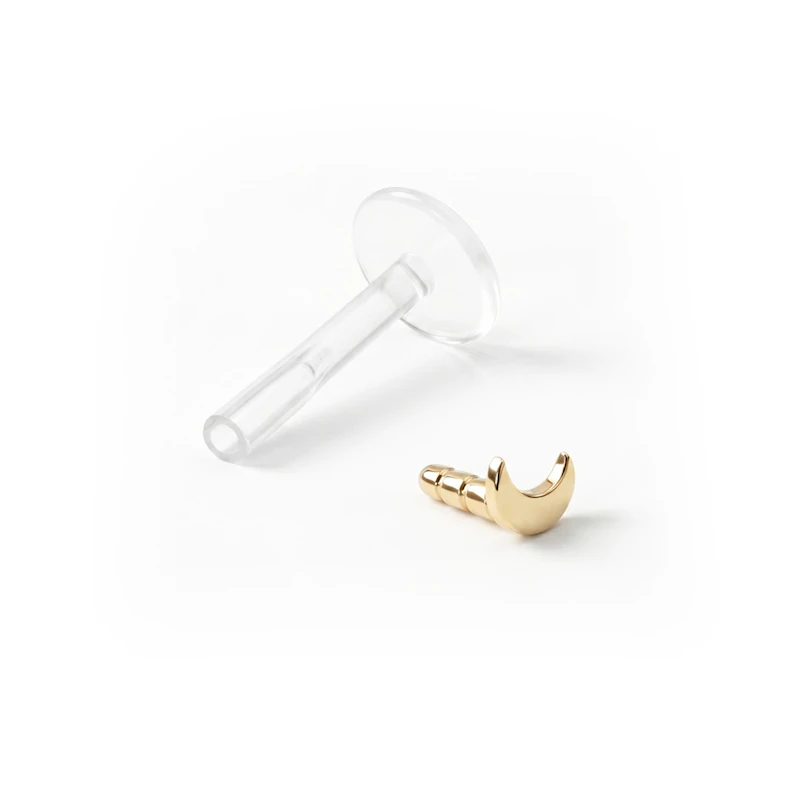 Labret de ouro 14 quilates com meia-lua