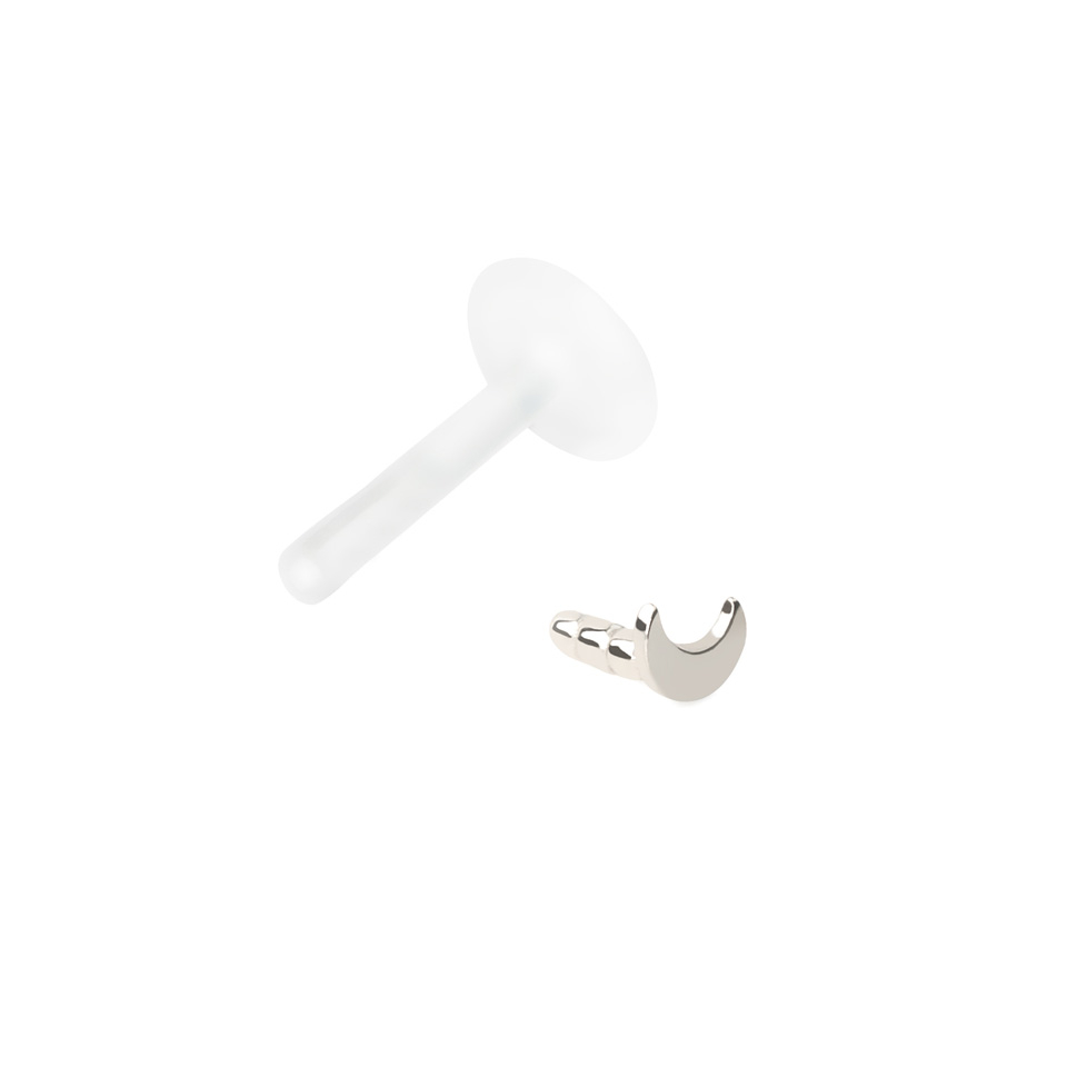 Labret de ouro 14 quilates com meia-lua
