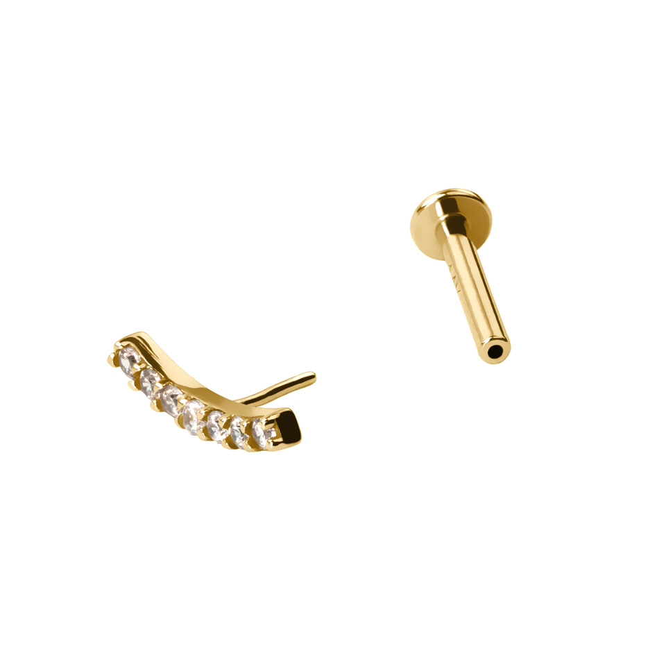 Labret de encaixe em ouro de 14 quilates com zircónias
