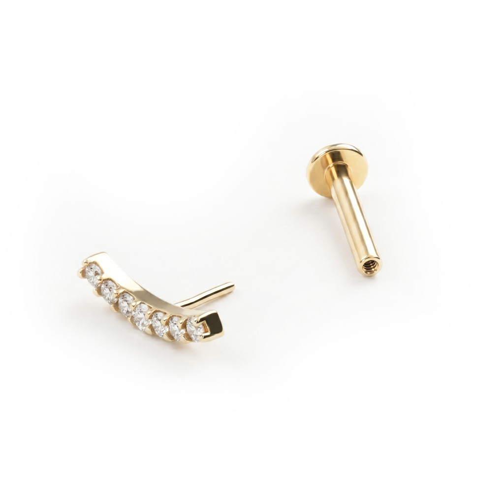 Labret de encaixe em ouro de 14 quilates com zircónias