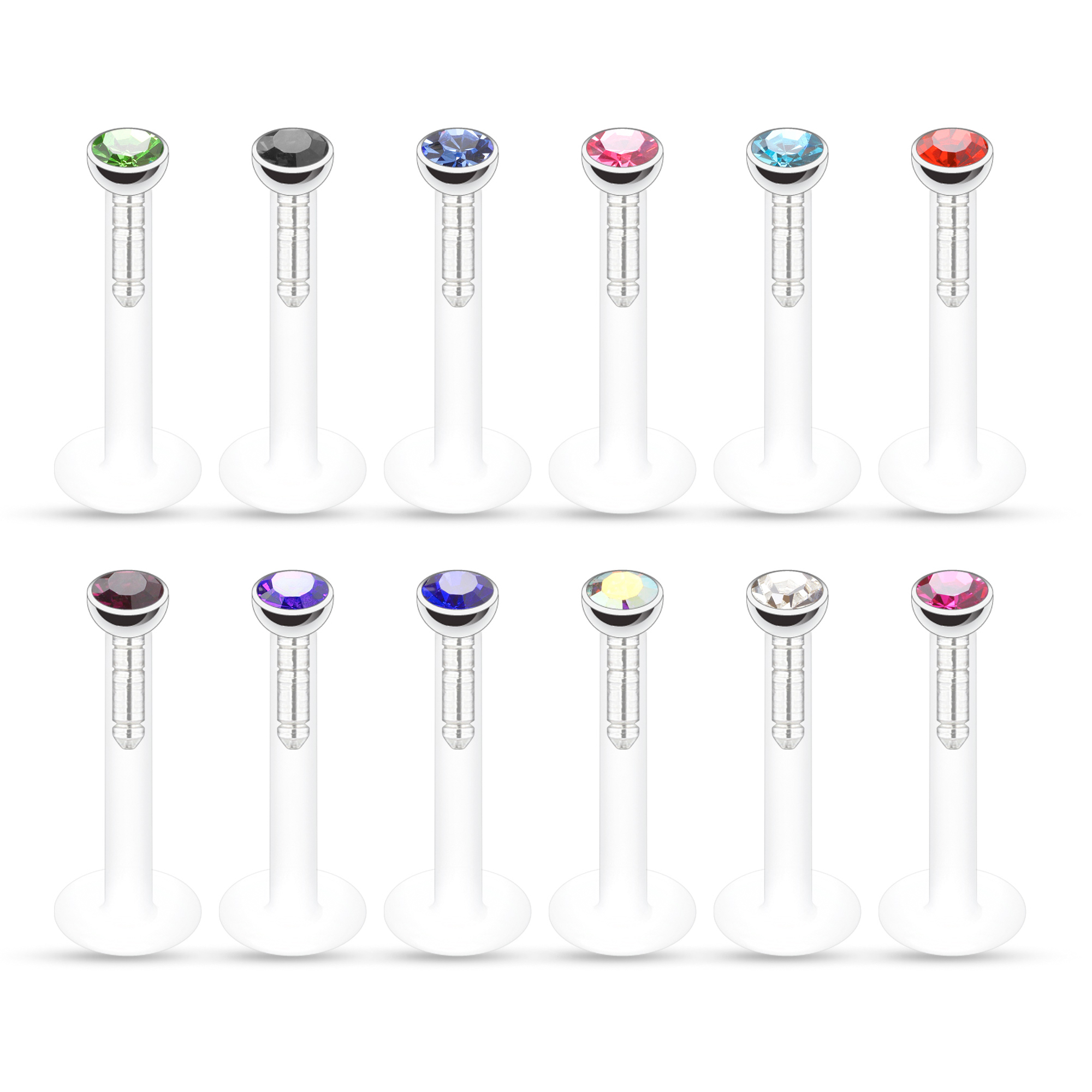 Labret de ptfe com várias pedras coloridas