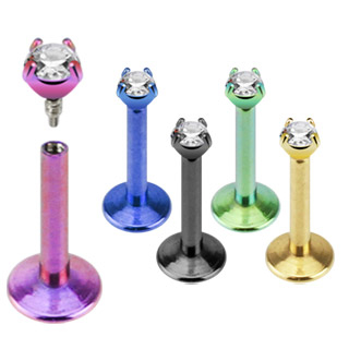 Labret com rosca interna e pedra presa com garras