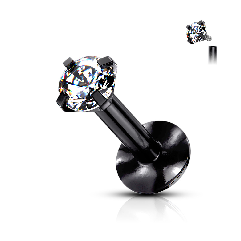 Labret com rosca interna e pedra presa com garras