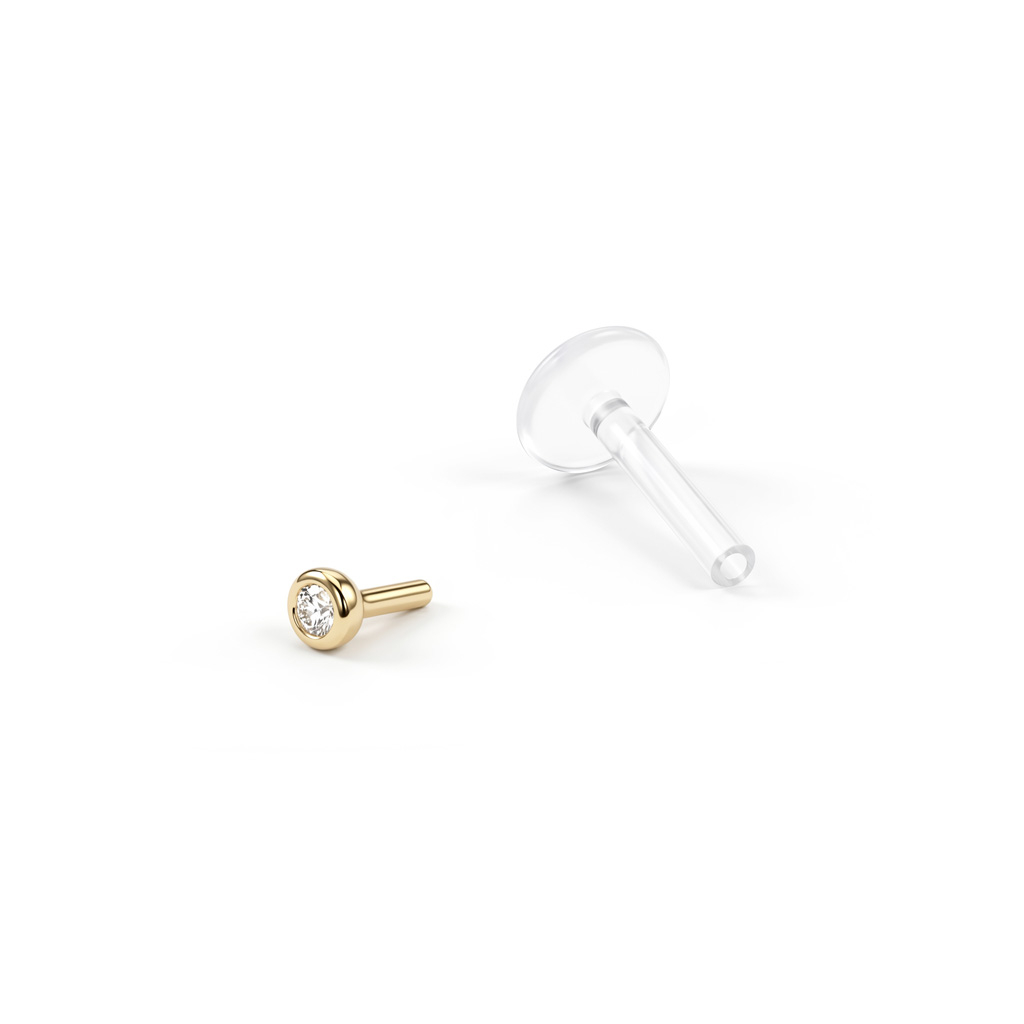 Labret com topo de ouro 14k e barra de PTFE