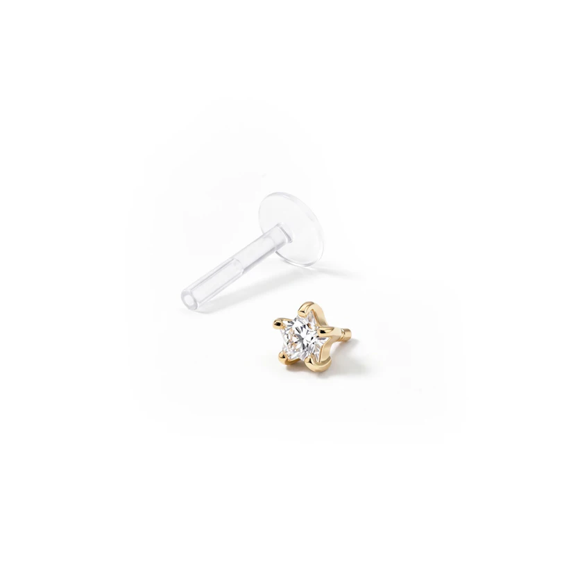 Labret de ouro 14 quilates com estrela de pedra e barra de PTFE