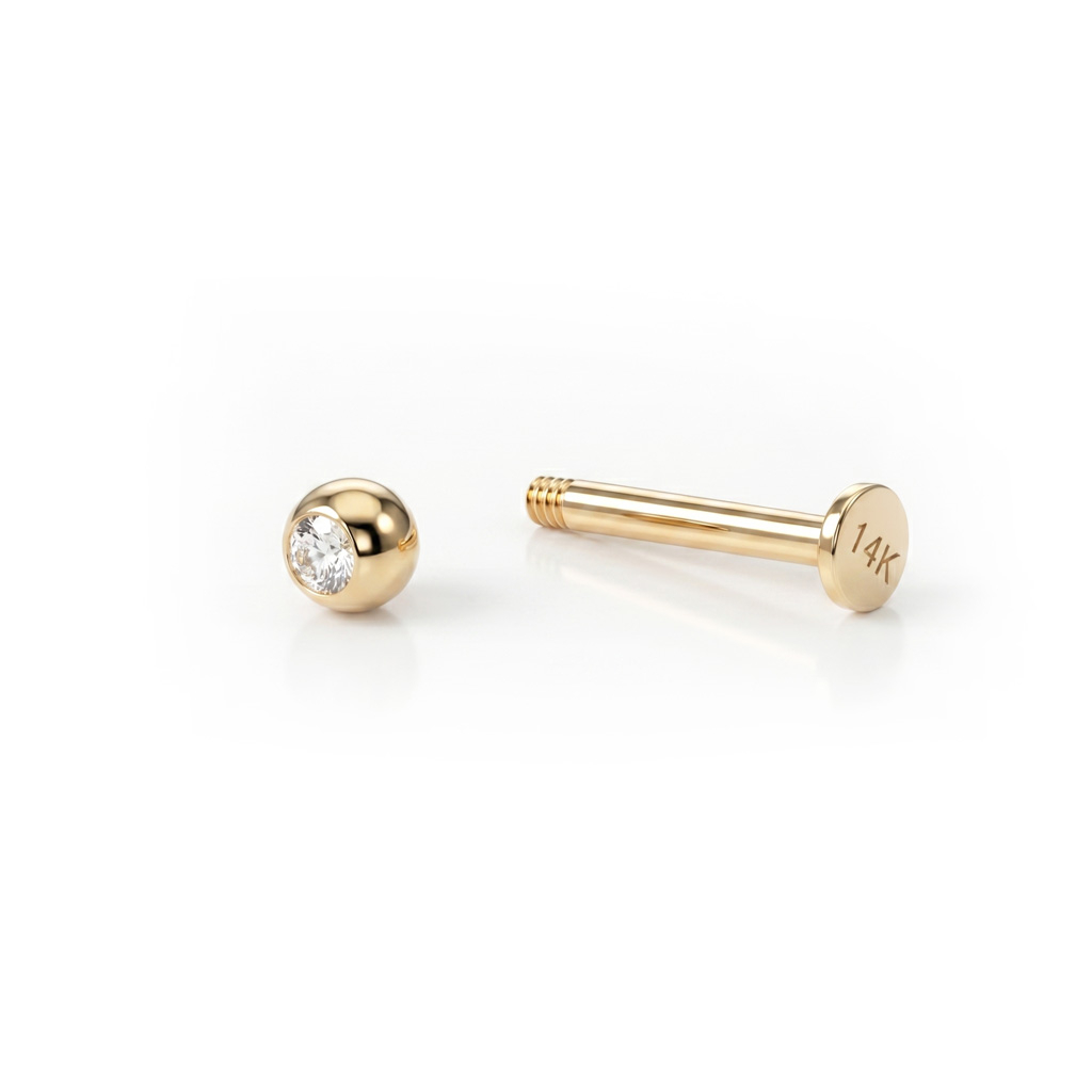 Labret de ouro 14k com pedra