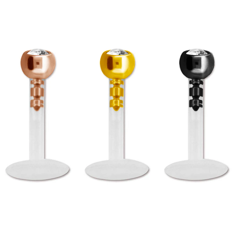 Labret de ptfe com topo de pedra colorido