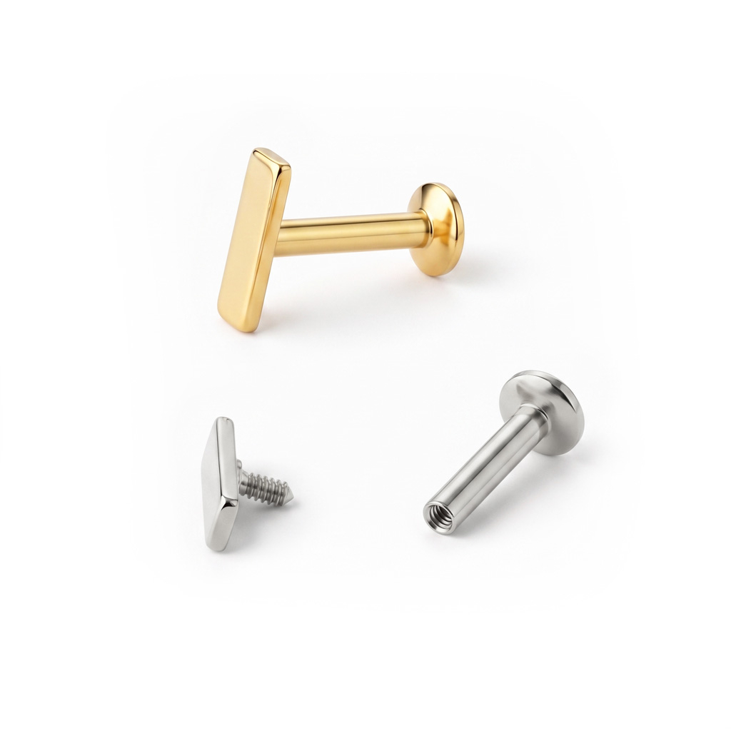 Labret com rosca interna e topo retangular