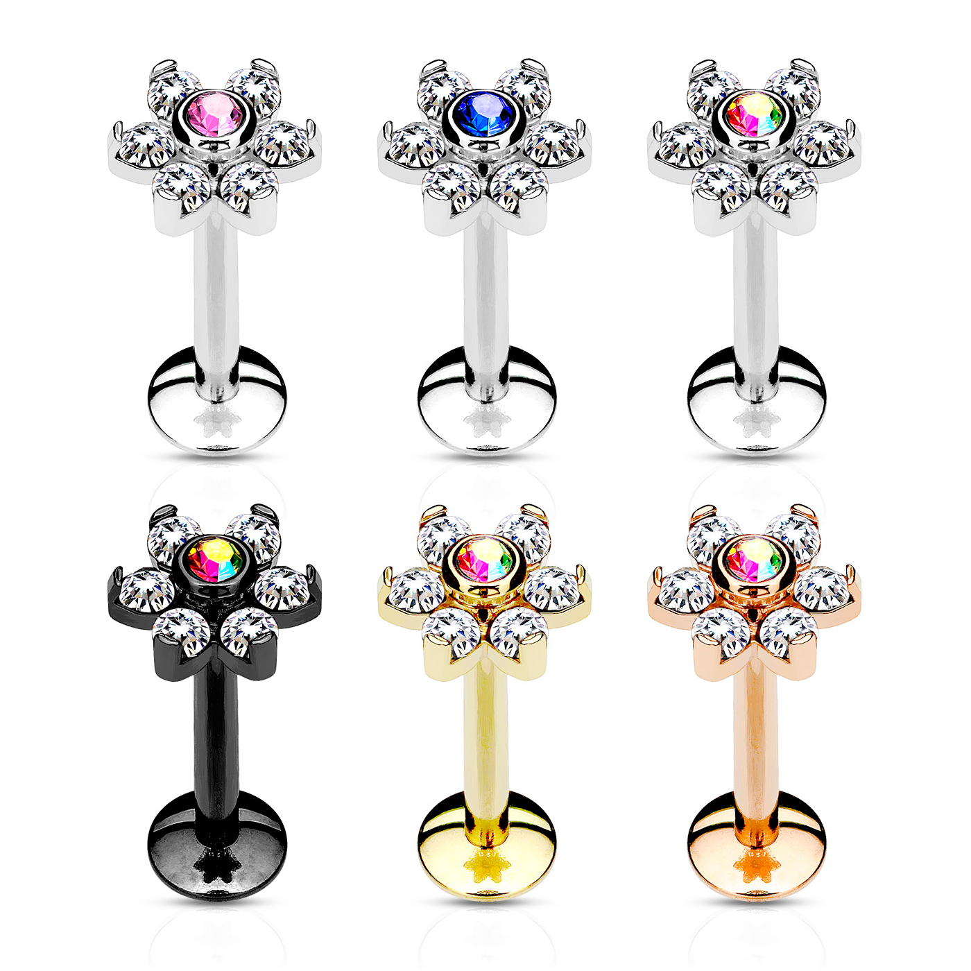 Labret com rosca interna e flor