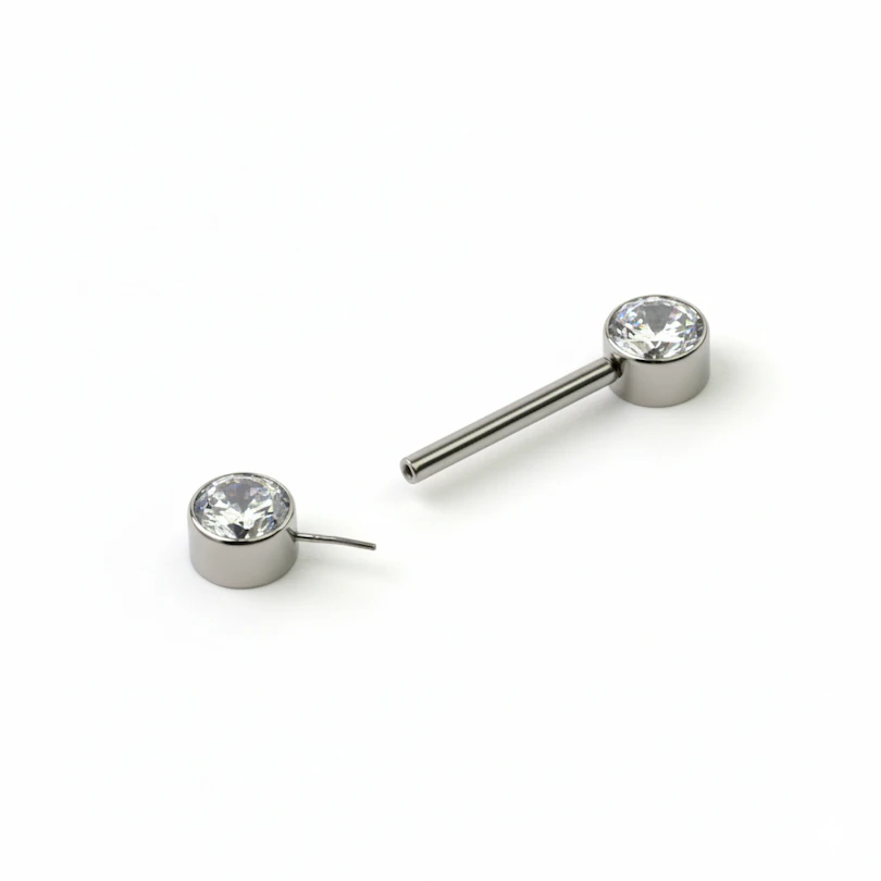 Barbell de pressão em titânio para o mamilo com pedras embutidas