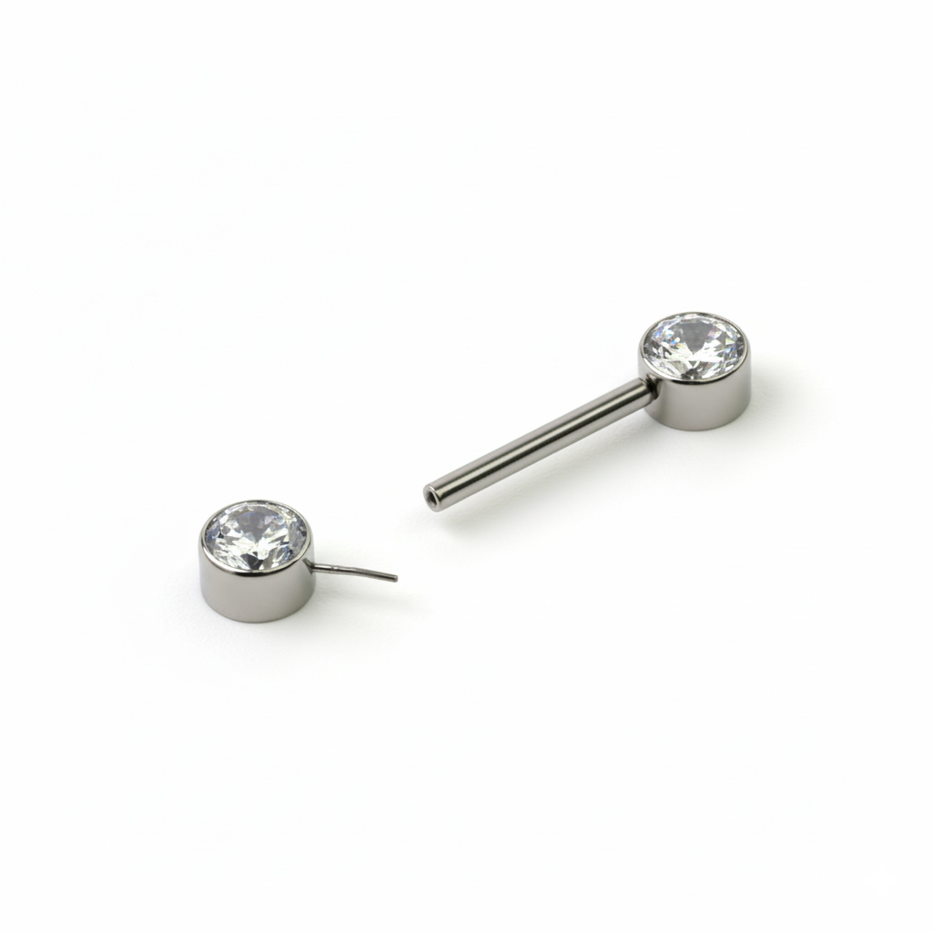 Barbell de pressão em titânio para o mamilo com pedras embutidas