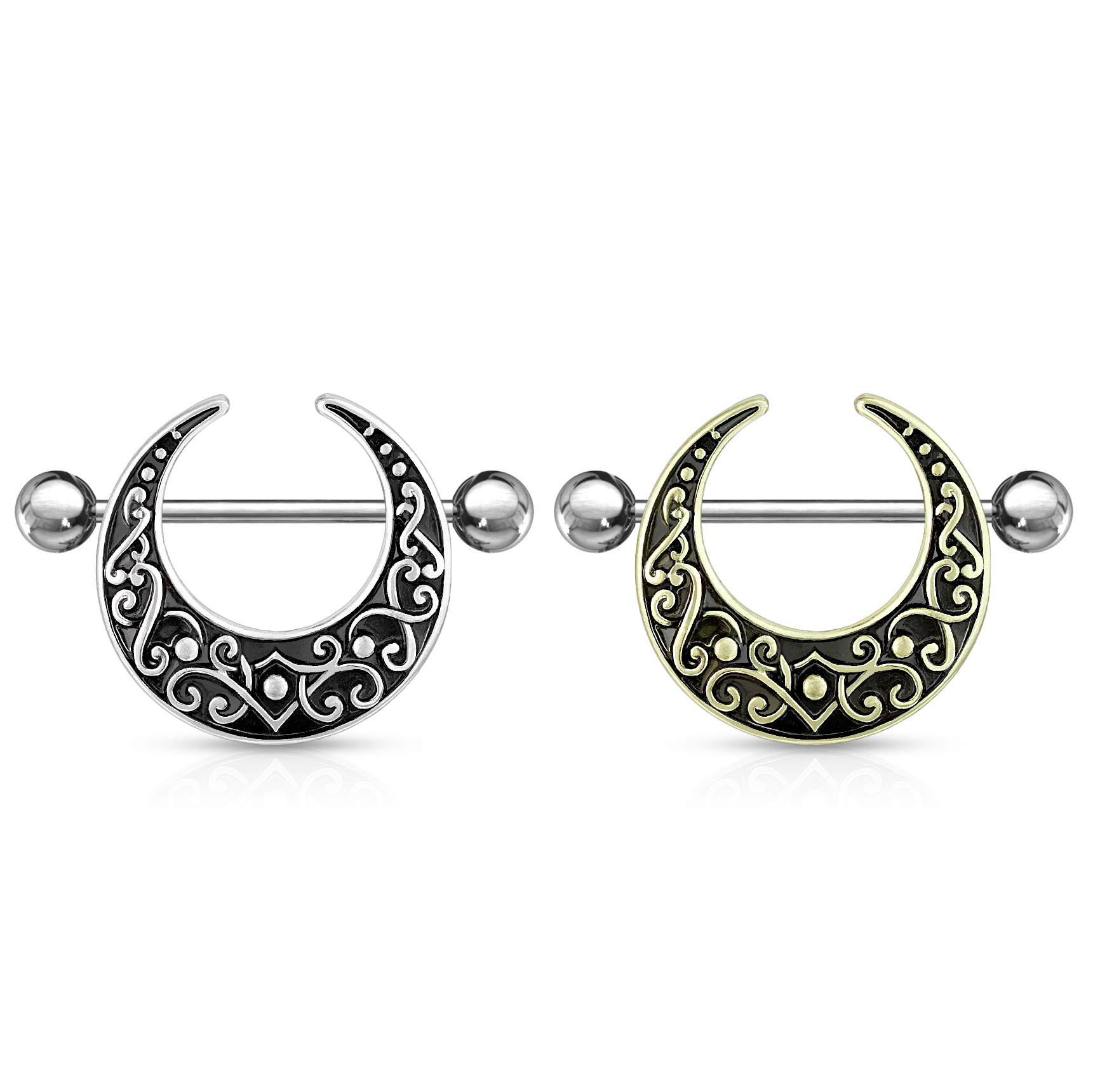 Mamillo piercing com filigrana de lua crescente