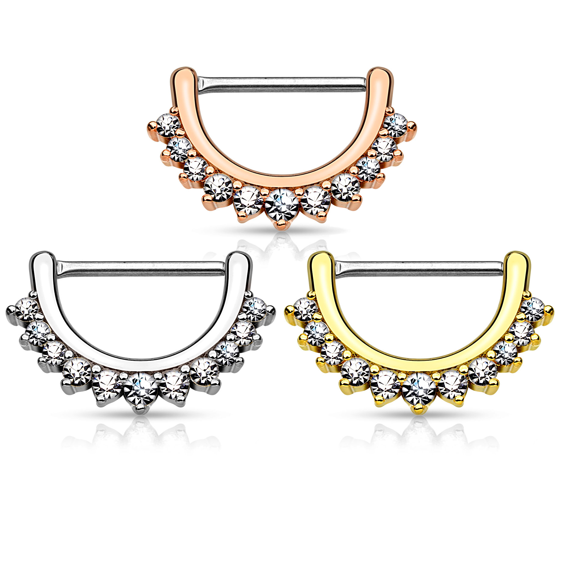 Clicker para o mamilo em meia-lua com pedras na borda