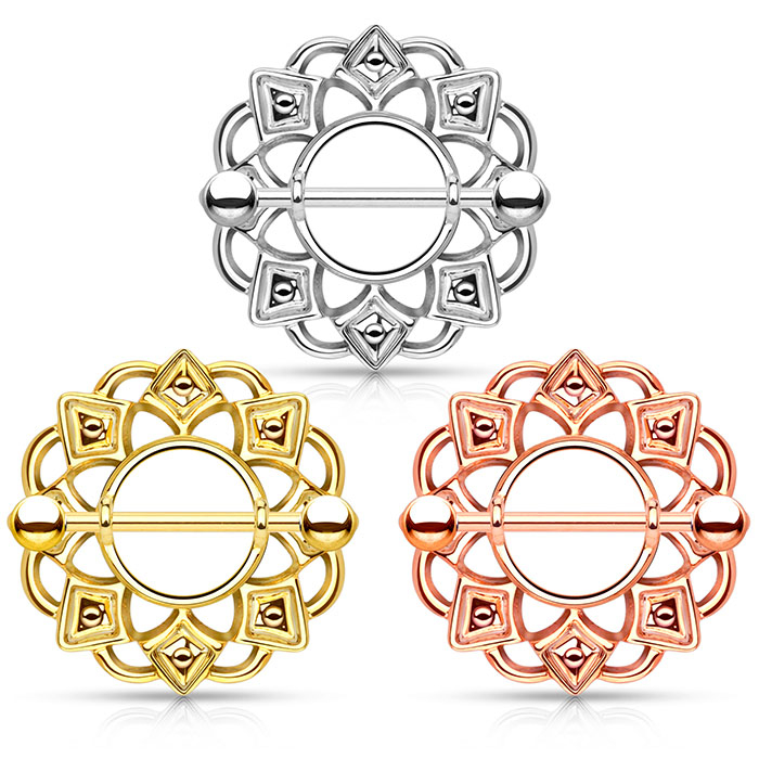 Mamilo escudo com pontas e arcos
